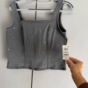 Bar III Gray Embellished Tank Top